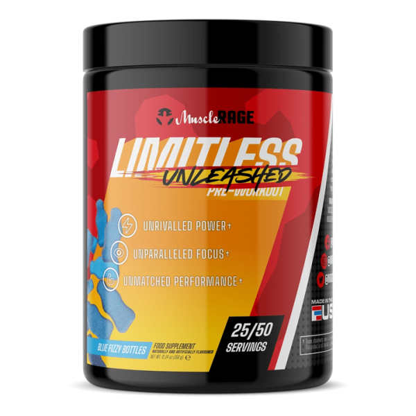 Muscle Rage Limitless Unleashed 350g Blue Fizzy Bottles Fashion