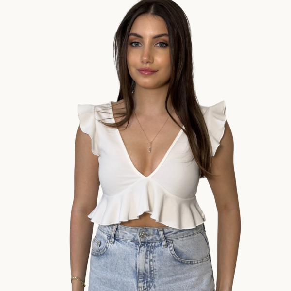 V Neck White Crop Top Sale