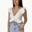 V Neck White Crop Top Sale