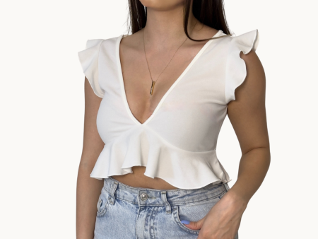 V Neck White Crop Top Sale